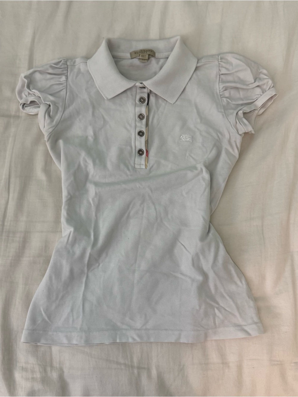 Burberry White Puff-Sleeve Polo Top